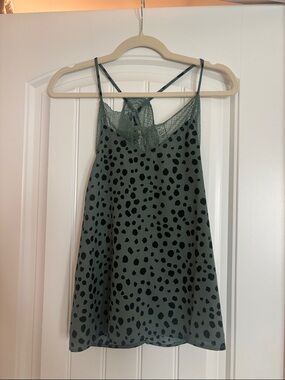 MACARON Sage Green and Black Spotted Lace-Trim Cami